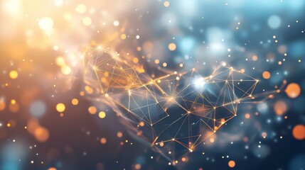 Abstract network of connected lines and nodes with bokeh lights floating against a gradient background.