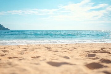 Fototapeta premium Beach Sand Sea Background Shor Water White Sky Season Summer Tropical Ocean Beautiful Wave Season Vacation Smooth Wallpaper Island Outdoor Tropical Coast Sandy Nature Landscape Space for Travel