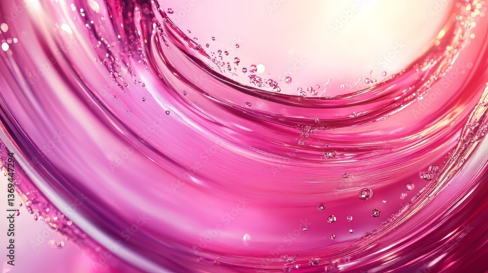 Poster abstract pink wave with water droplets swirling, creating a refreshing and dynamic movement.