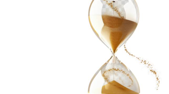 Time's Passage: The sand flows elegantly within a classic hourglass, symbolizing the constant flow of time and its impact on various aspects of life.