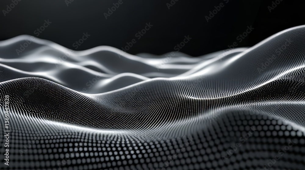 Poster abstract digital wave with glowing nodes against a dark backdrop.