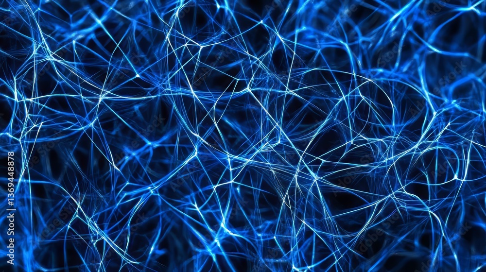 Poster glowing blue network: a mesmerizing abstract pattern of interconnected lines creates a dynamic, futu