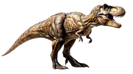 Fototapeta premium Tyrannosaurus Rex: A formidable Tyrannosaurus Rex stands imposing with open jaws, its prehistoric form dominating the frame. A stunning piece with vivid detail and a nod to the ancient world.