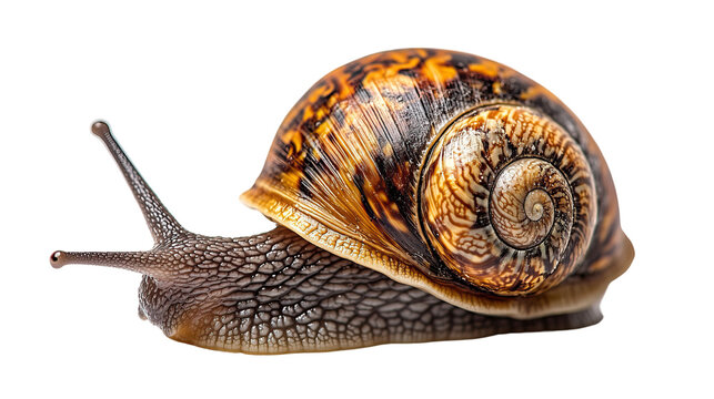 Snail's Detailed Shell: The intricate details of a snail shell are revealed, highlighting its spiral structure and unique patterns. This macro photograph captures the beauty of nature's design.