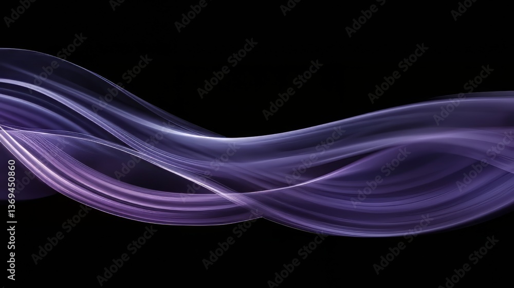 Poster abstract flowing lines in shades of violet and white on a stark black background create a modern aes