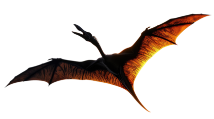 Prehistoric Soar: Witness the majesty of a Pterodactyl in mid-flight, captured in a dynamic pose against an expansive, vivid sky, creating a sense of awe and ancient wonder.