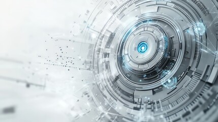 Obraz premium Futuristic metal machinery with a circular design featuring blue light elements and abstract connections.