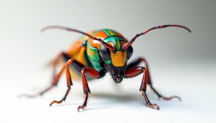 Fototapeta premium Close-up of colorful insect on white background, invertebrate, close up