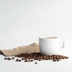 Naklejka premium Brewing coffee beans in a white cup on a table culinary art minimalist style close-up view