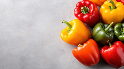 Colorful bell peppers on gray background create vibrant display