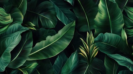 Realistic Seamless Tropical Rainforest Foliage Pattern for Backgrounds, Textiles, and Nature-themed Designs