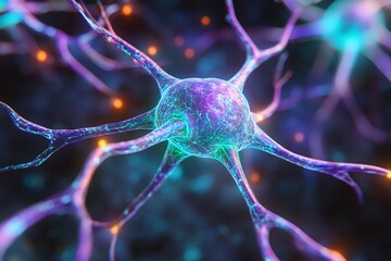 Vibrant neural network concept with illuminated neurons in abstract digital art