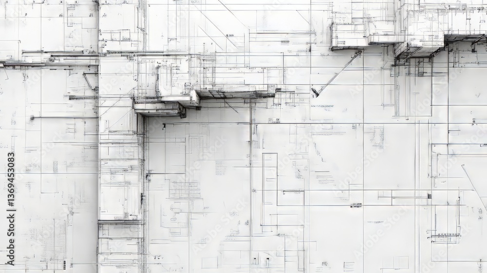 Poster abstract architectural blueprint of intricate geometric shapes and lines, showcasing technical desig