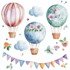 watercolor hot air balloons with flowers