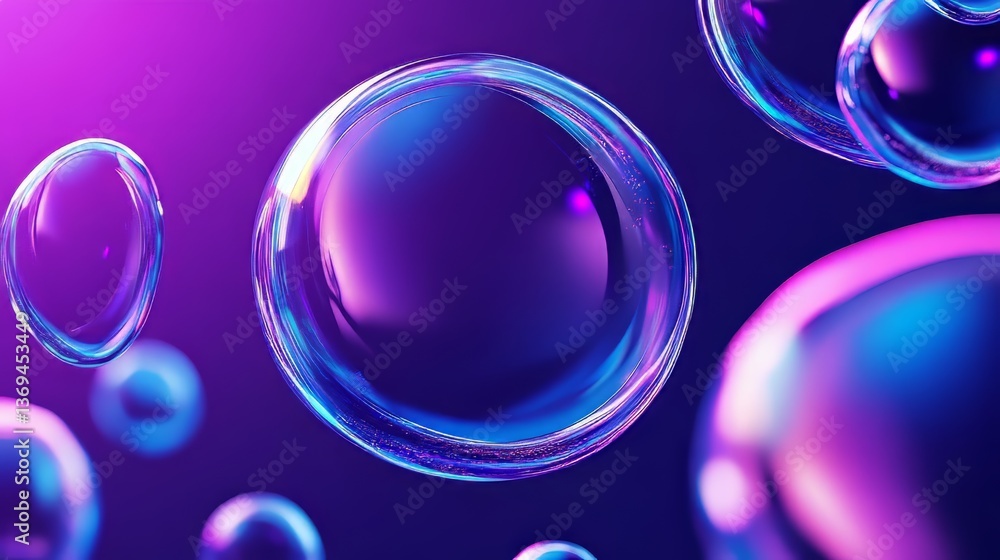 Poster floating iridescent spheres catch the light with swirling colors in a captivating display of liquid 