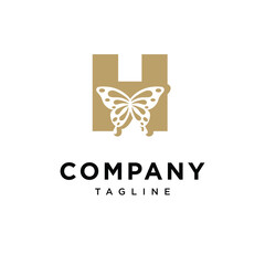 Letter H Butterfly Gold Logo Icon Vector