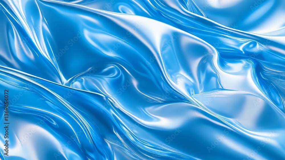 Poster abstract flowing blue material with elegant folds and a reflective, smooth surface. cool and serene 