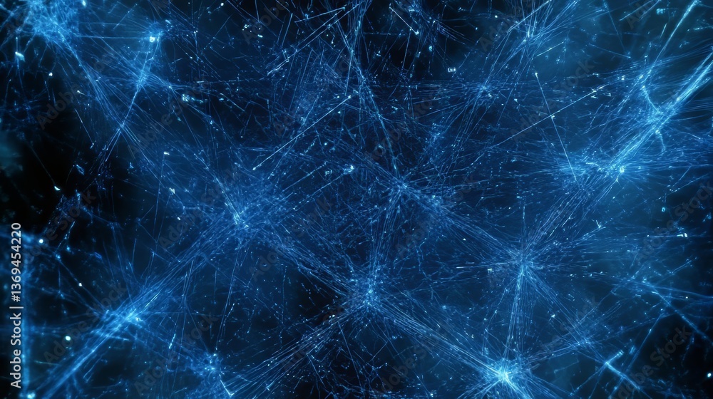 Poster network of connections shown with luminous blue lines across a dark background creating a tech backd