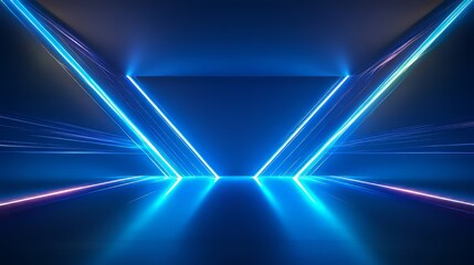 Geometric blue light streaks converge in an abstract space creating a futuristic, technological atmosphere.