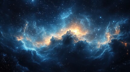 Obraz premium Stunning Silk Fabric Painted to Resemble Ethereal Cosmic Scene with Colors of Blue, Orange, and White Against a Starry Night Sky