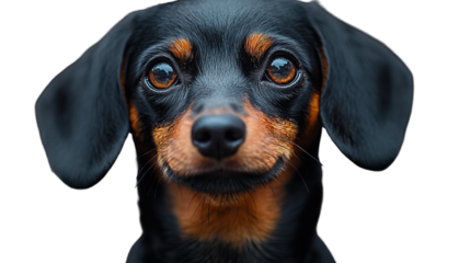Dachshund's endearing gaze: A close-up, expressive portrait of a charming dachshund, capturing its intelligent eyes and friendly demeanor.