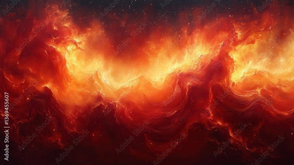 Poster vibrant warm-toned silk fabric with swirling patterns in a dynamic display of color and texture