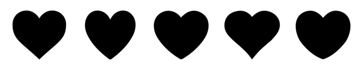 heart vector icon set. Set of 5 red black heart in white background. Black heart vector icon set. Black heart collection. Heart, vector, symbol, icons.