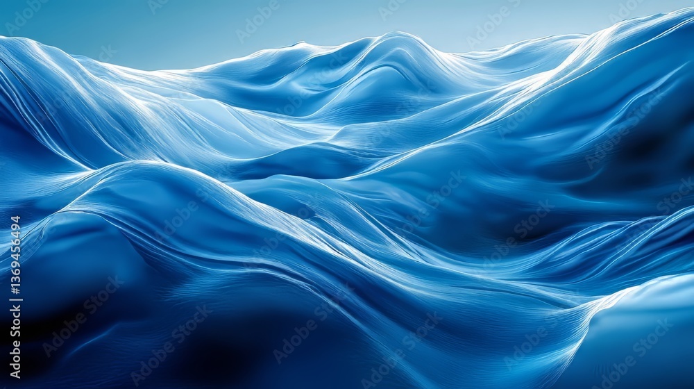 Poster abstract waves create a serene, fluid pattern, with flowing lines of deep, vivid blue and gradient s