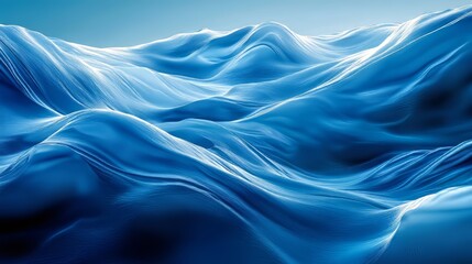 Fototapeta premium Abstract waves create a serene, fluid pattern, with flowing lines of deep, vivid blue and gradient shading.