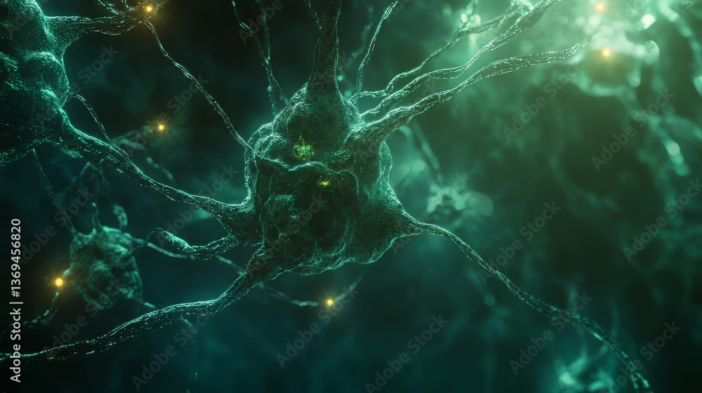 Poster abstract neuron network: depiction of neurological connections and cellular activity with ethereal g