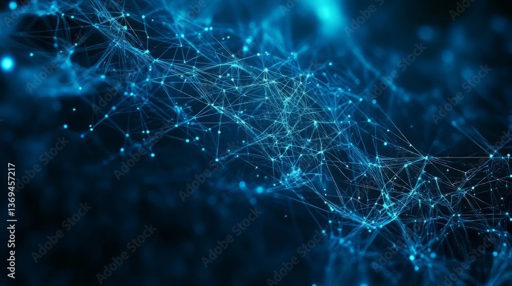 Poster abstract interconnected network with glowing nodes, symbolizing data, connection, and the digital re