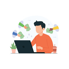 Freelancers earn income from multiple clients concept vector illustration