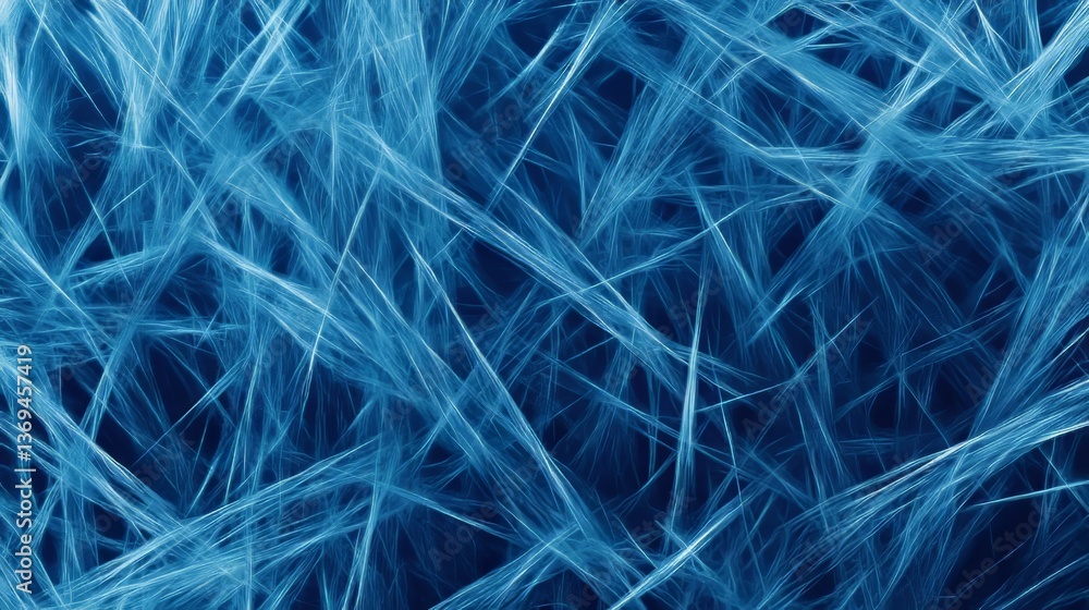 Poster abstract fractal art of light blue lines creating a web-like pattern against a deep navy background.