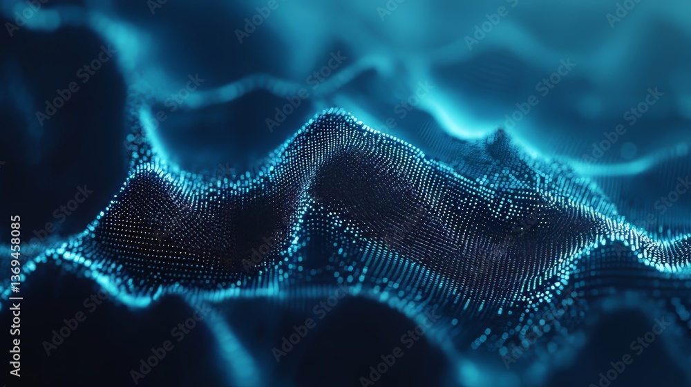 Poster abstract flowing blue data points forming a wave-like pattern, suggesting connectivity and networks.