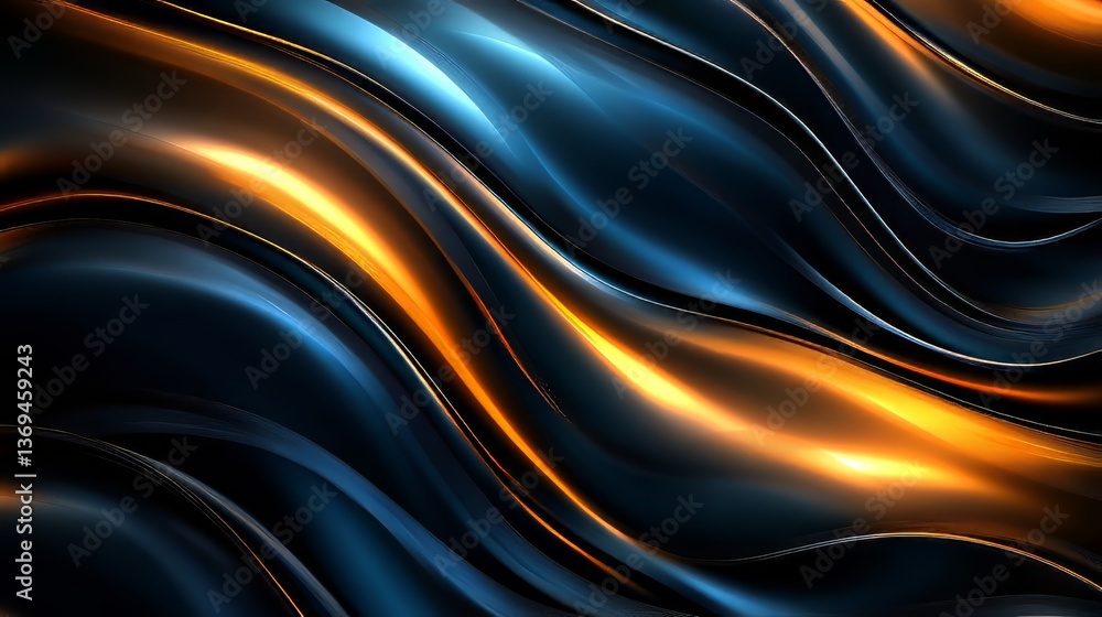 Poster abstract waves of blue and gold intertwine, creating a mesmerizing play of light and shadow.