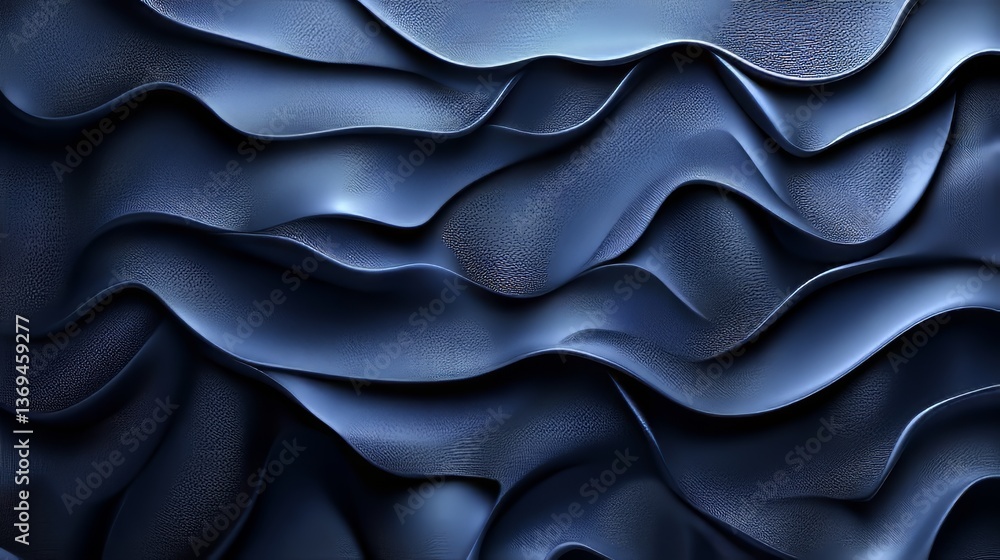 Poster captivating interplay of blue fabric waves. textured with subtle details, creating a soft and dynami