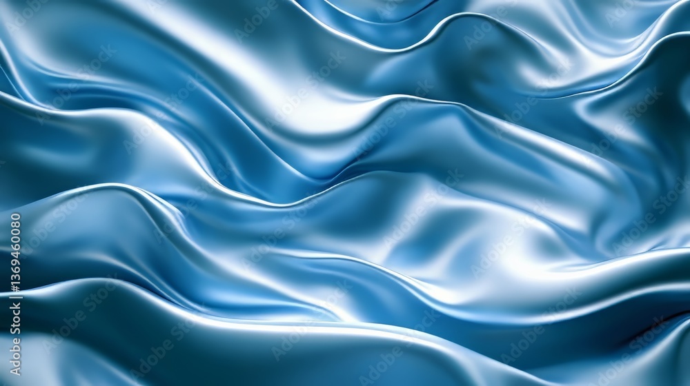 Poster abstract blue silk fabric forming soft, flowing waves in a mesmerizing display of color and movement