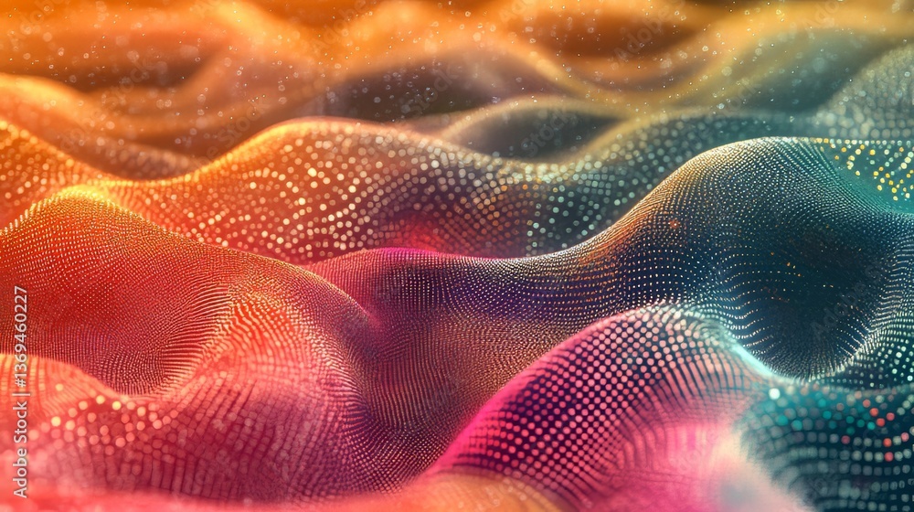Poster abstract landscape with colorful gradient and shimmering points, creating an ethereal and flowing ef