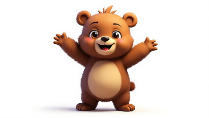 Naklejka premium AI image illustration of a bear standing with its arms wide open in a welcoming hug, warm smile, and expressive eyes shine with happiness, isolated on white background