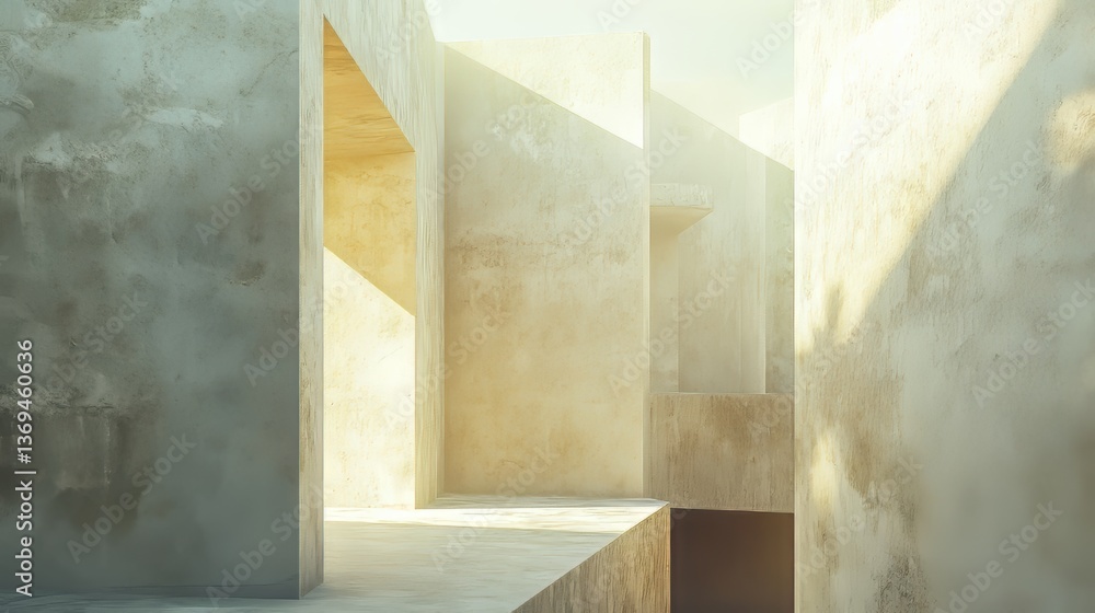 Aufkleber abstract concrete structure in sunlight. minimalist architectural design with geometric shapes and c