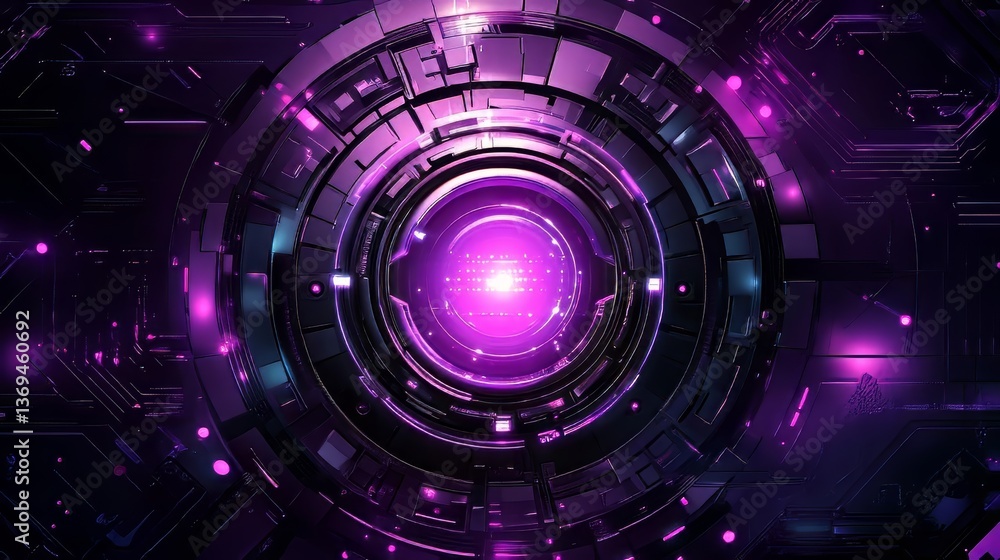 Poster futuristic purple circuitry: intricate patterns of glowing lines and shapes, creating a modern tech 
