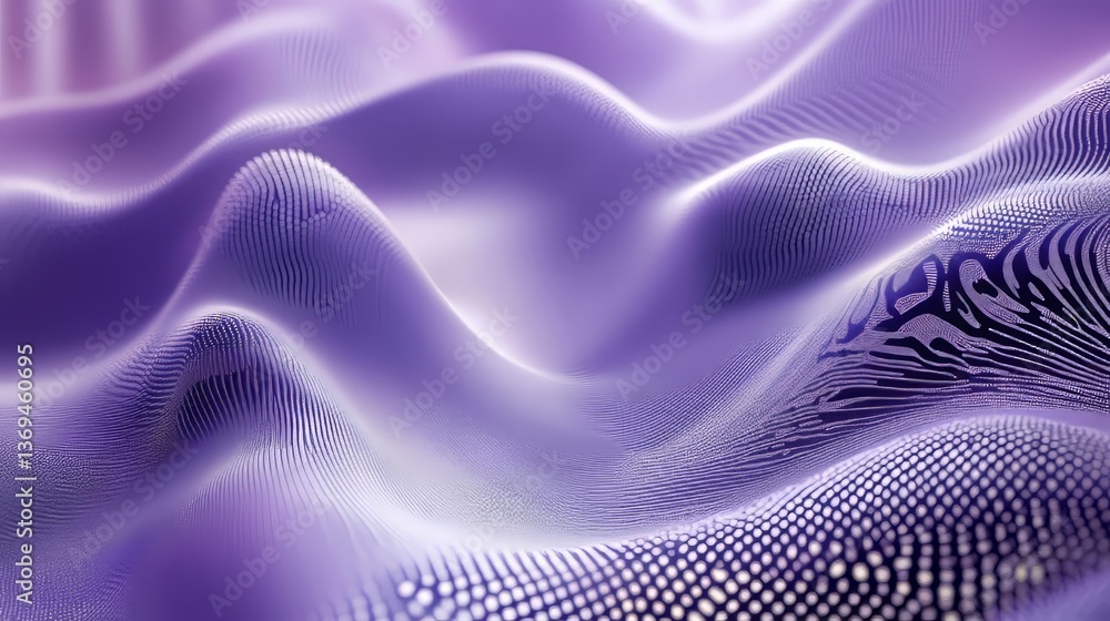Poster wavy lavender surface of small dots and lines flowing across the space in the abstract background.