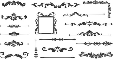 Vintage Ornamental Border and Frame Collection – Decorative Floral & Geometric Elements. Elegant corner embellishment design element
