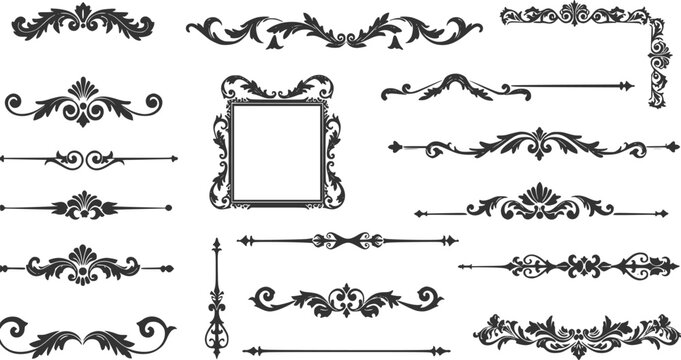Vintage Ornamental Border and Frame Collection – Decorative Floral & Geometric Elements. Elegant corner embellishment design element
