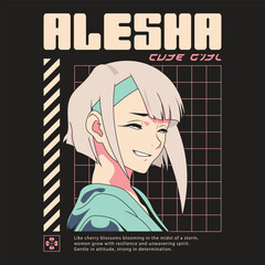 Cyberpunk anime girl illustration, with retro artistic style