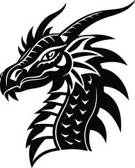 Stylish Dragon Head silhouette vector illustration, Dragon Head isolated logo icon line art vector design