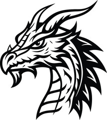 Stylish Dragon Head silhouette vector illustration, Dragon Head isolated logo icon line art vector design