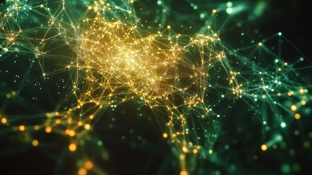 Abstract network of interconnected lines and nodes, glowing with warmth, against a muted dark background.