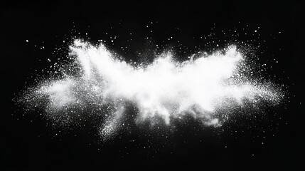 White powder explosion isolated on black background. white dust particles splash. Color Holi