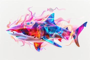 Detailed Visual  of Abstract Colorful Shark Image Created with Generative Ai Technology